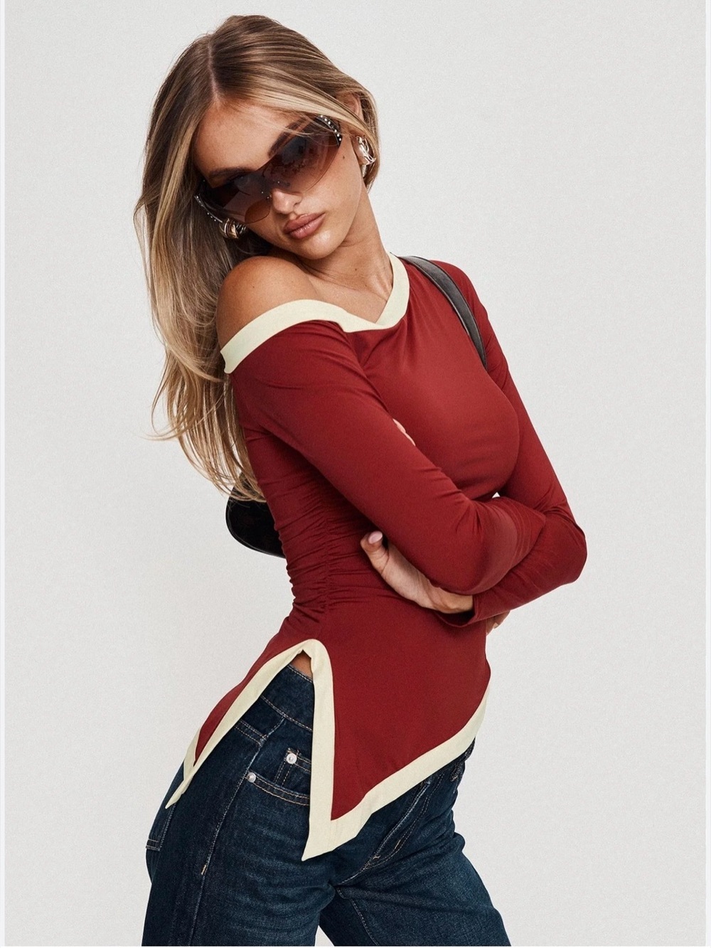 NWT Princes Polly  Fake Smile Long Sleeve Top Burgundy, Size 6 - Picture 3 of 14